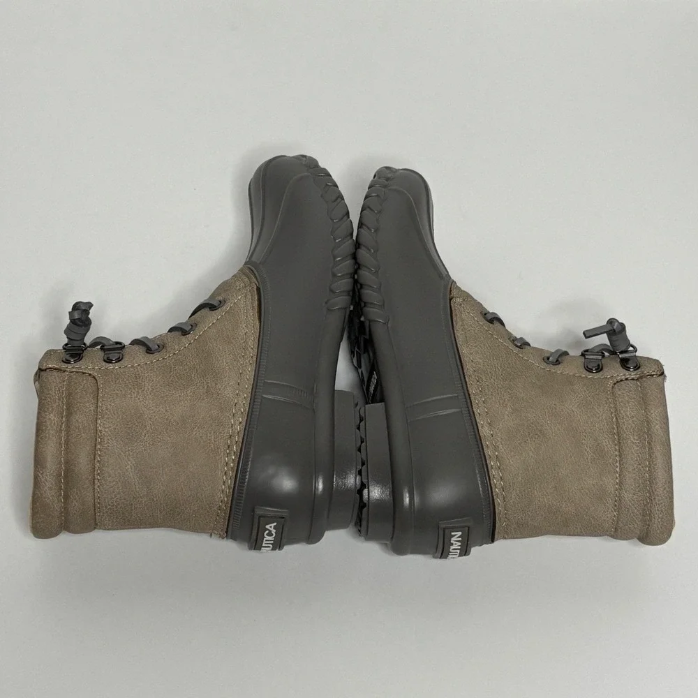 NWOT Nautica Women's Sea Ripple Duck Boots Tan‎ Gray Size 6 Lace Up Side Zip